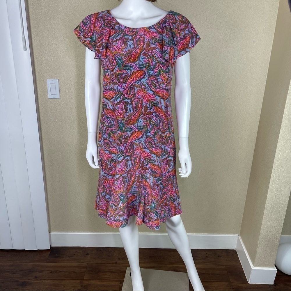 J. Crew Silk Dress Ruffle Vibrant Paisley F4349 - Picture 4 of 15